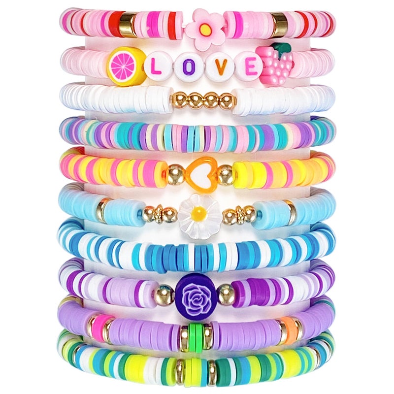 SIELEVIN 10 PCS Kids Friendship Bracelets for Teen Girls Women little Girl Jewelry Colorful Clay Bead Bracelet Set Beach Style Jewelry Gift - Image 1