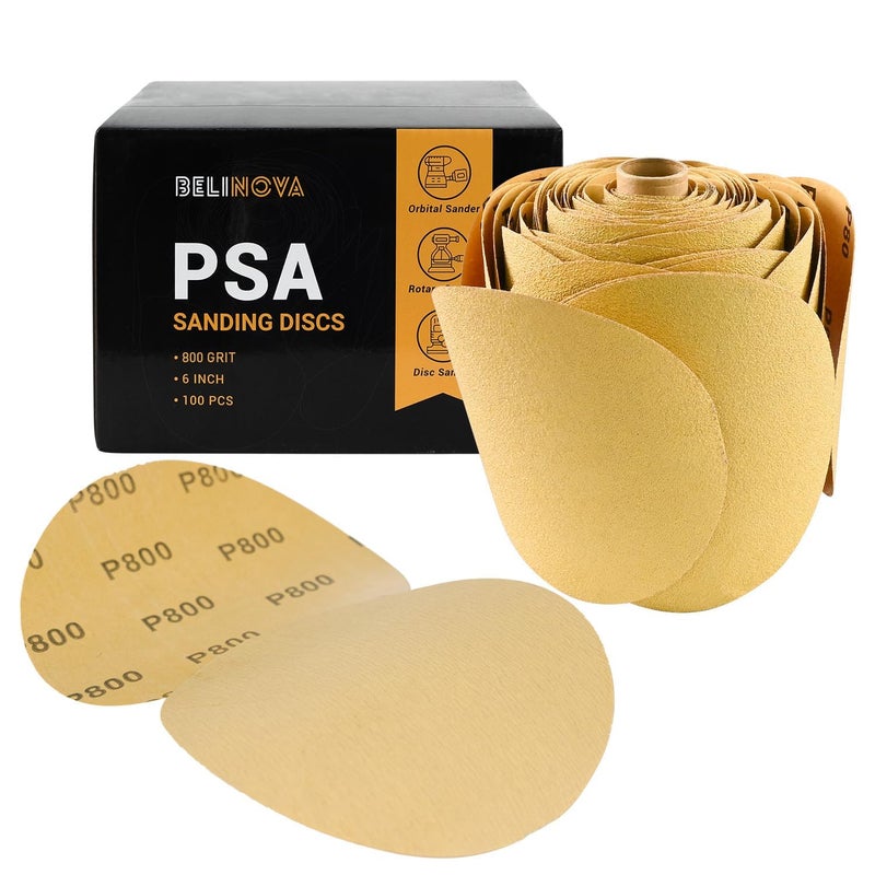 100PCS PSA Sanding Discs 800 Grit Sandpaper Discs 6 Inch Sand Paper Discs for Sander DA Sander Orbital Sander Aluminum Oxide Self Stick Fine Grit Sandpaper for Wood Car Paint Crafts Metal