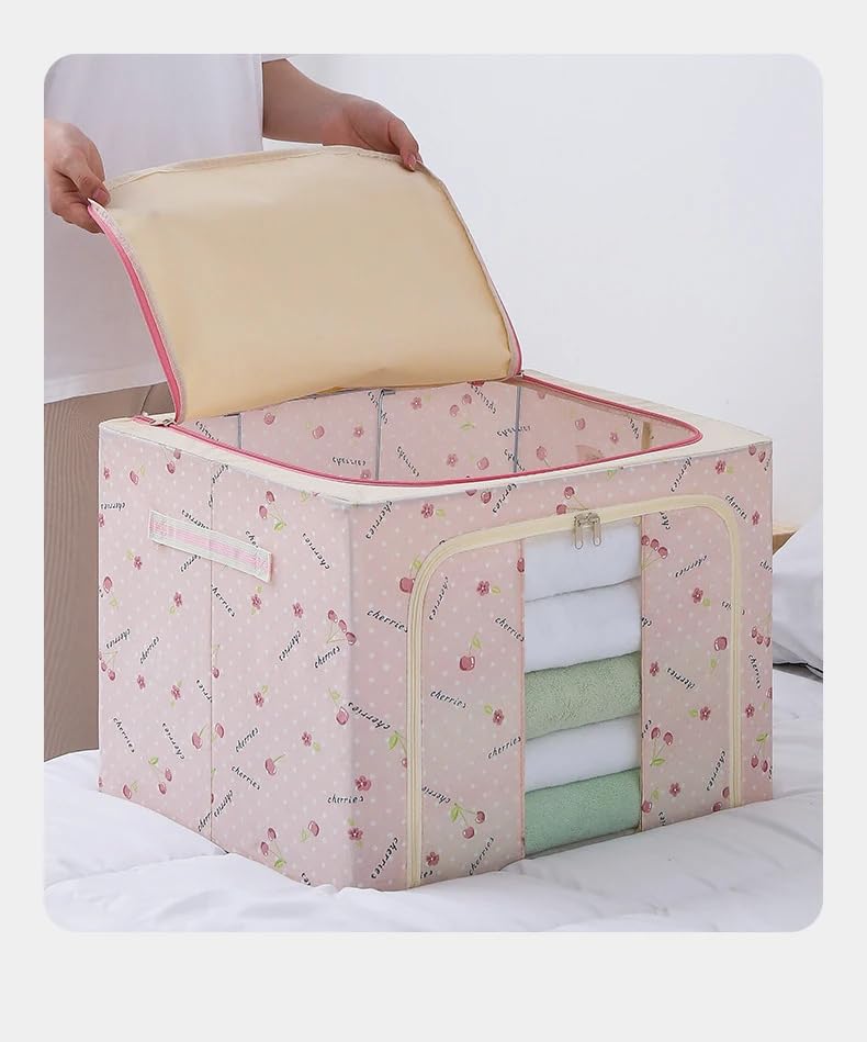 HAKKU 66 LTR Foldable Steel Frame Cloths Zip Organizer Bag and Oxford Fabric Storage Living Cover Boxes For Wardrobe Shelves Clothes, Sarees, Bed Sheet, Blanket (Peach, 66 Ltr - Pack of 2) - Image 5