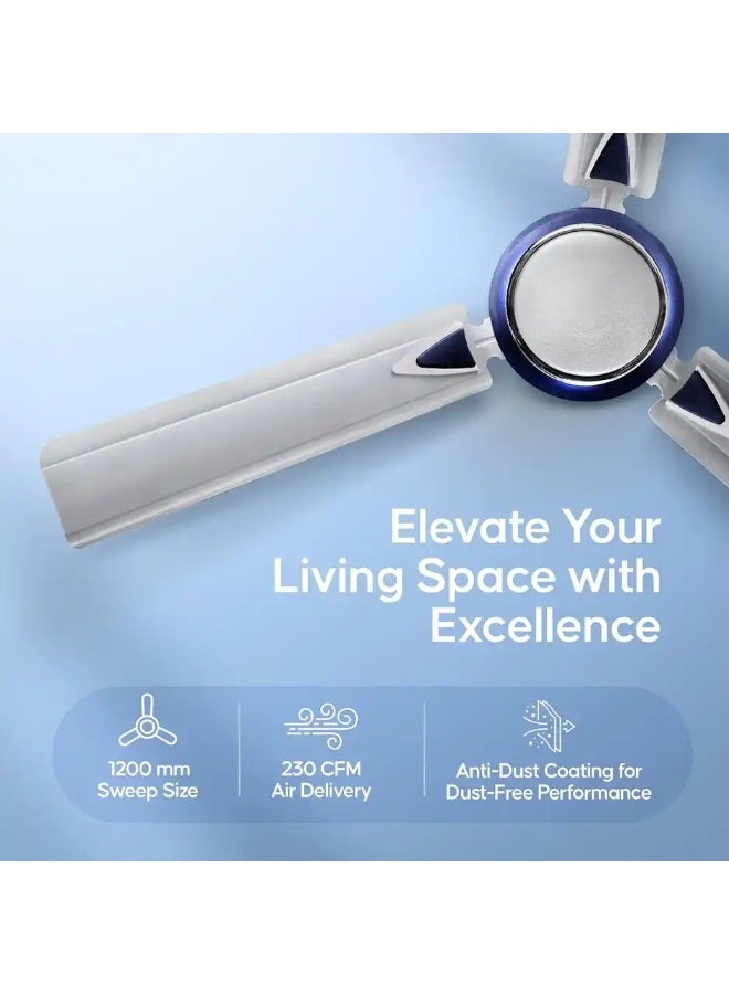 Longway Starlite-1 P1 Ceiling Fan, 1200mm/48 inch, Anti-Dust Decorative Star Rated - Grey - Image 3