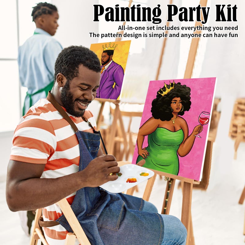 Vochic Pre Drawn Canvas For Adults 2 Pack 8X10 Couples Paint Party Kits For Paint And Sip Date Night Couples Painting Kit African American Girl And Boy Valentine'S Day - Image 3