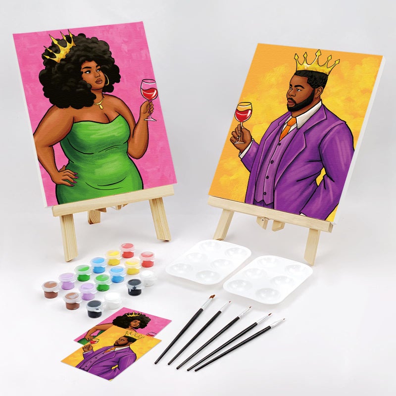 Vochic Pre Drawn Canvas For Adults 2 Pack 8X10 Couples Paint Party Kits For Paint And Sip Date Night Couples Painting Kit African American Girl And Boy Valentine'S Day - Image 2