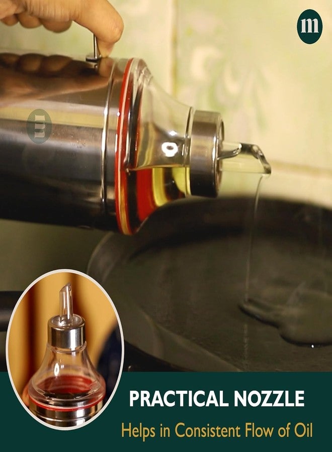 MARU Oil Dispenser 1 Litre Steel - Airtight Cap & Leakproof Design Oil Bottle, Mess-Free Storing & Pouring with Easy-Removeable Nozzle, One-Handed Grip for Effortless Cooking. - Image 3