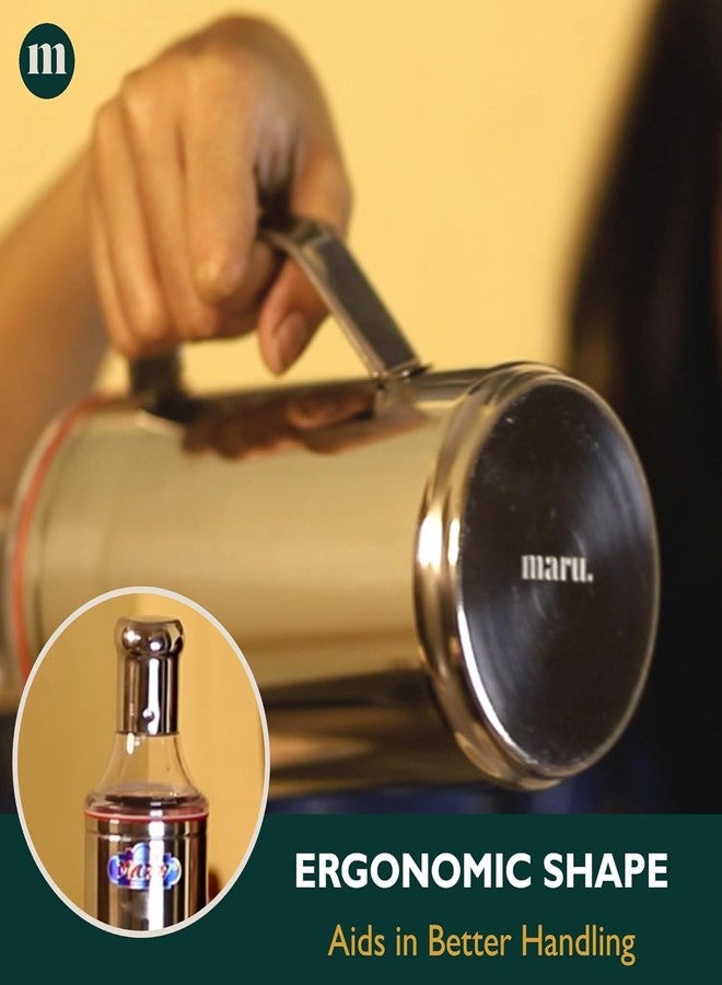 MARU Oil Dispenser 1 Litre Steel - Airtight Cap & Leakproof Design Oil Bottle, Mess-Free Storing & Pouring with Easy-Removeable Nozzle, One-Handed Grip for Effortless Cooking. - Image 2