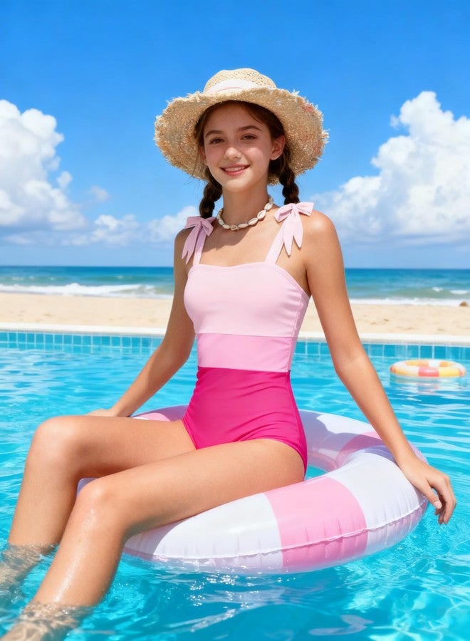 Dearnow Girls Swimsuit One Piece Casual Color-Block Adjustable Straps Girls Bathing Suit Swimwear 9-16T, Pink 1, 11-12 Years - Image 4