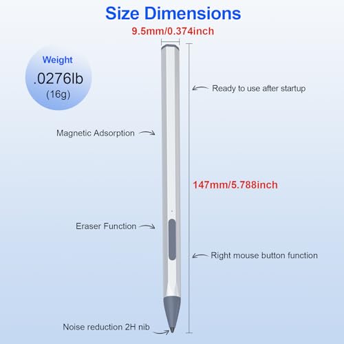 SSSÂ·GRGB Stylus Pen for HP Envy X360 Pavilion X360 Specter X360 Spectre X2 Envy X2 Rechargeable MPP 20 Tilt Active Pen with 4096 Pressure Sensitivity Palm Rejection Magnetic Attachment Function Silver - Image 3