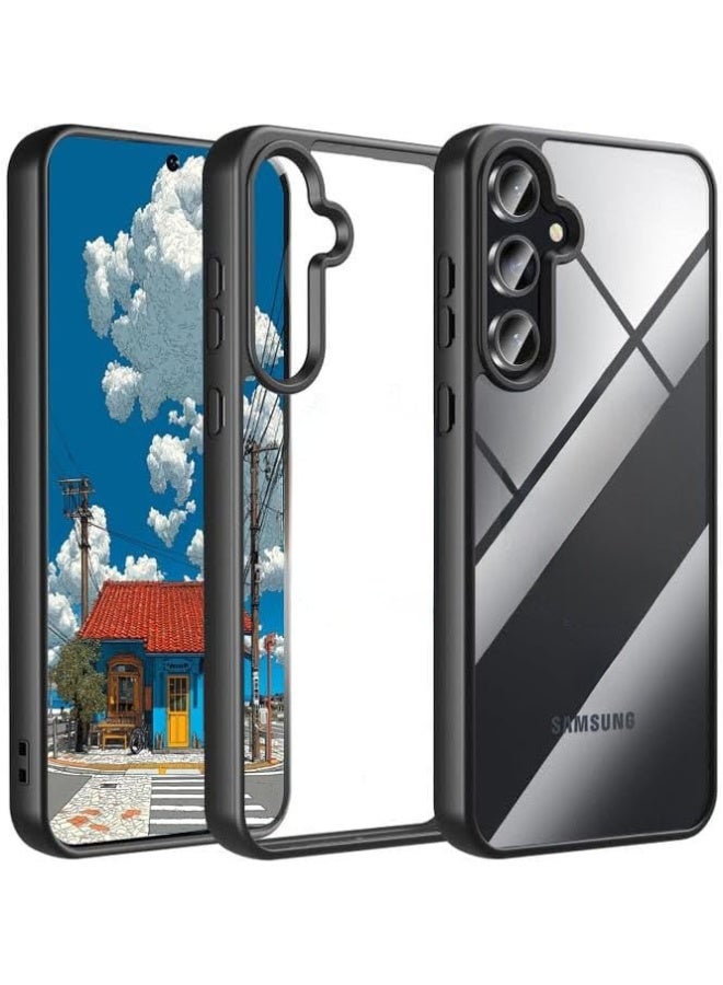 جراب شفاف، مقاوم للصدمات بمواصفات عسكرية، مضاد للاصفرار، جراب حماية نحيف للهاتف، غطاء كامل مع حماية للكاميرا، لهاتف سامسونج جالاكسي S25 FE - أسود