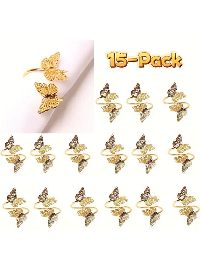 15 Pack Golden Butterfly Napkin Rings Elegant Metal Decor For Wedding Birthday Banquet - Image 1