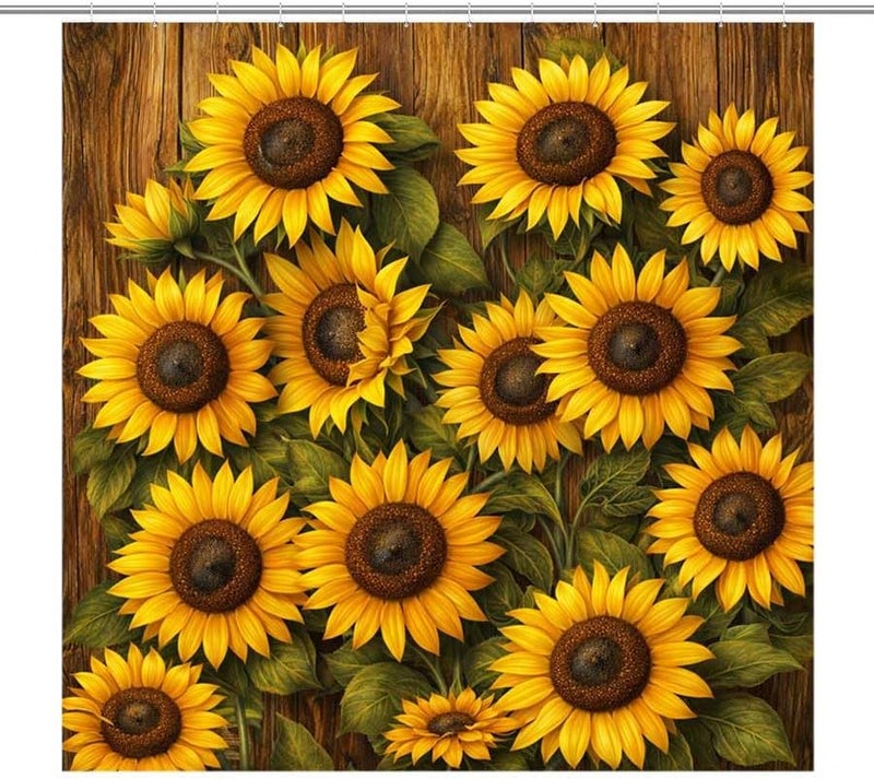 Sunflowers on a Wooden Background, Vibrant and detailedShower Curtain for Bathroom Waterproof Tan Shower Curtain with Hooks 71 inch x 71 inch - Image 1