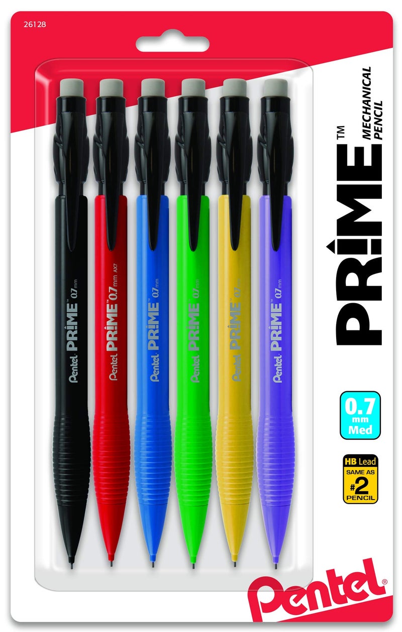 Pentel Prime Mechanical Pencil (0.7mm) Assorted Barrel Colors Pack of 6 (AX7BP6M) - Image 1