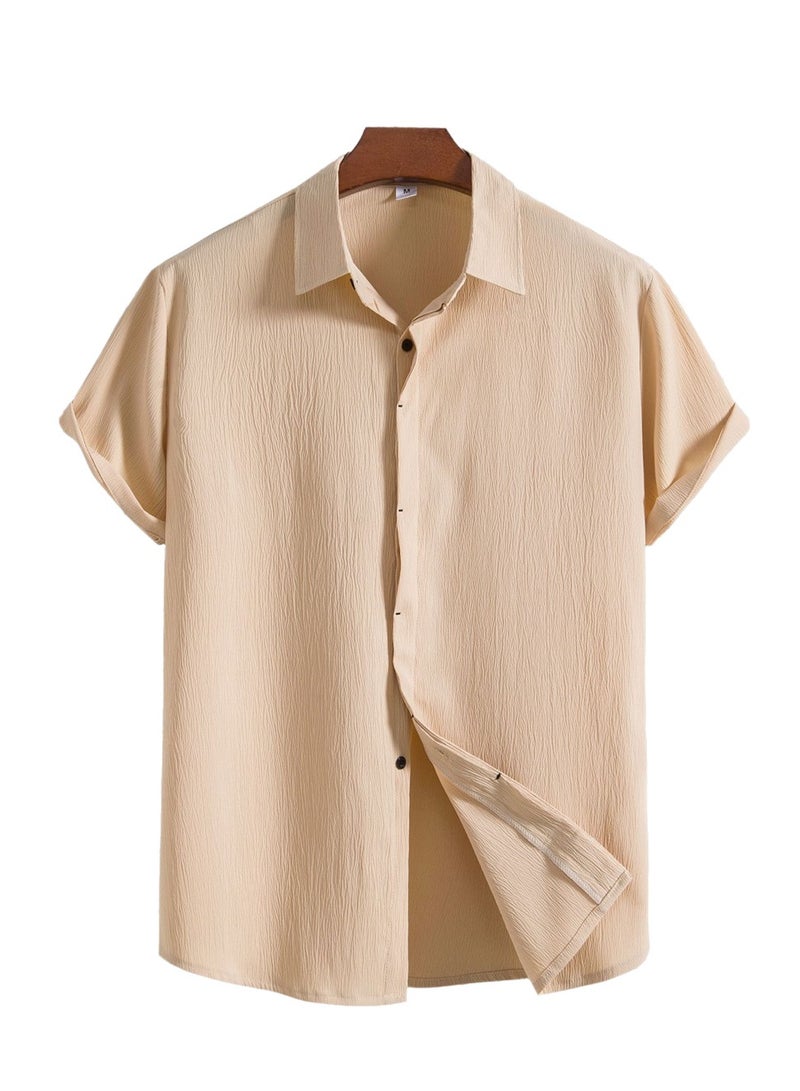 Summer new men's short-sleeved shirt loose solid color button short-sleeved shirt cotton shirt for men  - Image 1