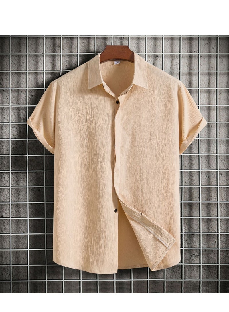 Summer new men's short-sleeved shirt loose solid color button short-sleeved shirt cotton shirt for men  - Image 4