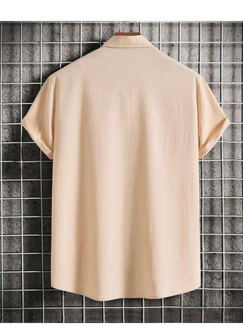 Summer new men's short-sleeved shirt loose solid color button short-sleeved shirt cotton shirt for men  - Image 3