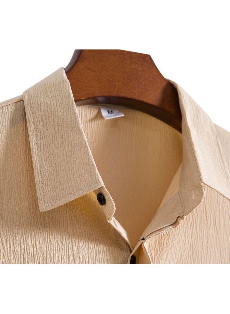 Summer new men's short-sleeved shirt loose solid color button short-sleeved shirt cotton shirt for men  - Image 5