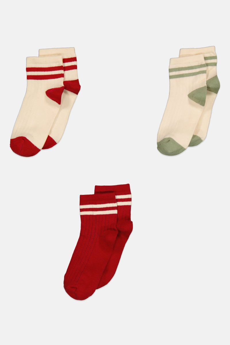 Material Girl Kids Girl 3 Pairs Stripe Quarter Socks, Multicolor - Image 2