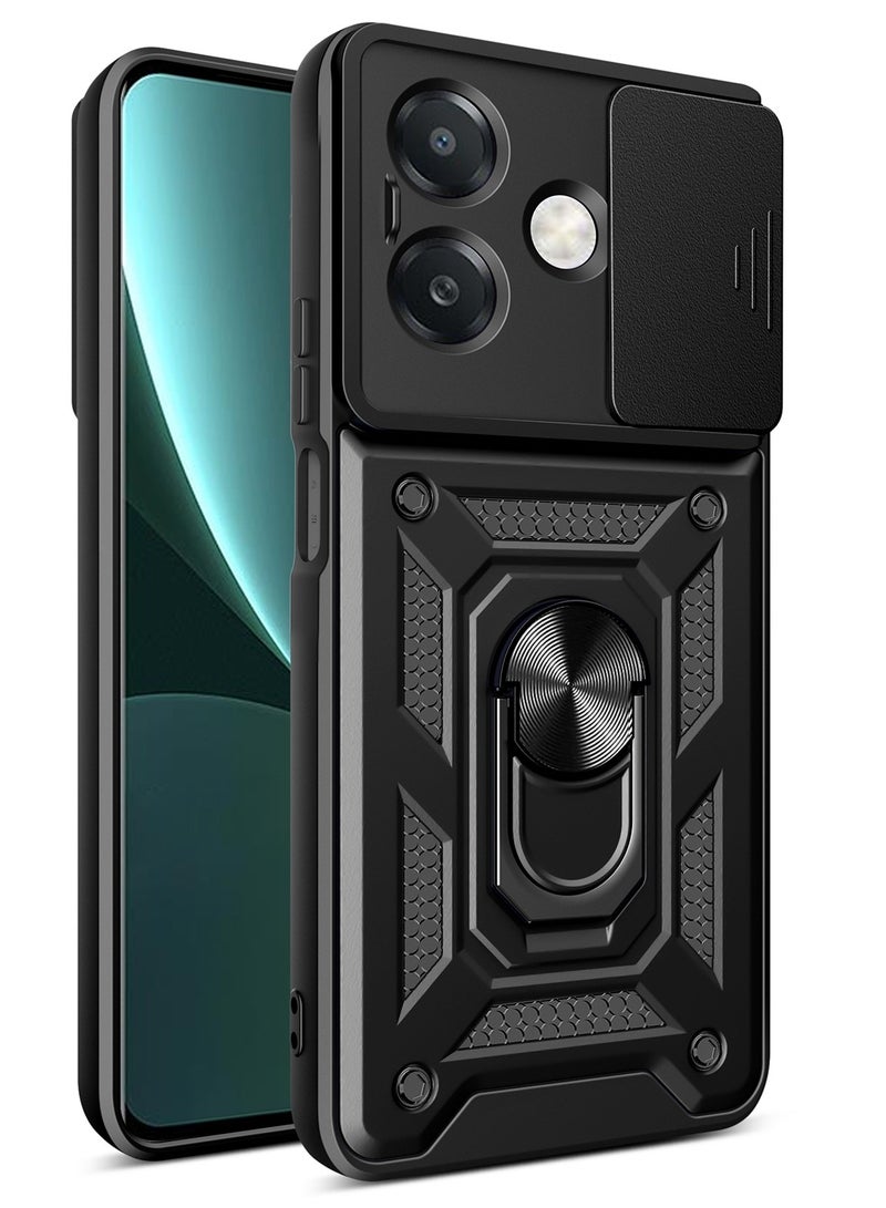 Case Cover Shockproof Windows Protective Case with Camera Protection and Metal Ring Compatible with Oppo A3 / A3x (Black) - Image 1