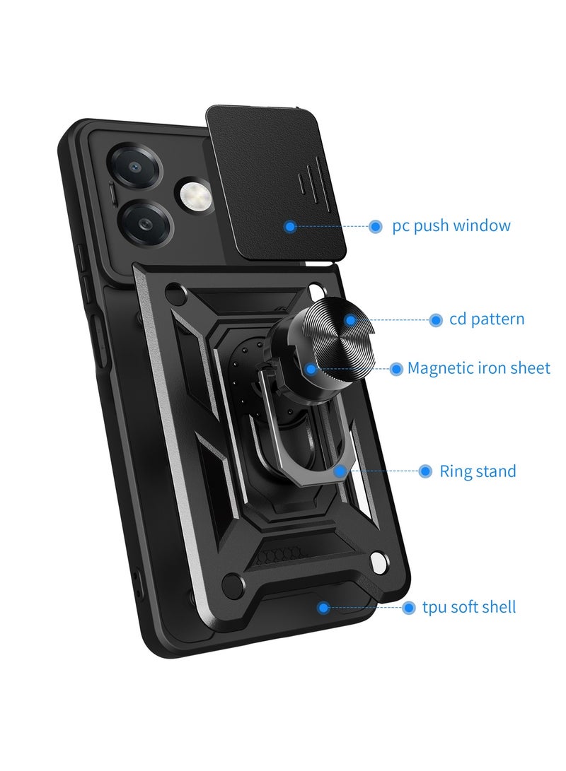 Case Cover Shockproof Windows Protective Case with Camera Protection and Metal Ring Compatible with Oppo A3 / A3x (Black) - Image 2