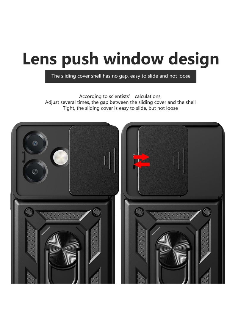 Case Cover Shockproof Windows Protective Case with Camera Protection and Metal Ring Compatible with Oppo A3 / A3x (Black) - Image 3