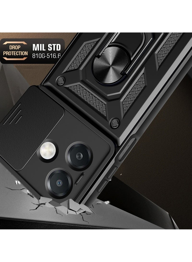 Case Cover Shockproof Windows Protective Case with Camera Protection and Metal Ring Compatible with Oppo A3 / A3x (Black) - Image 4