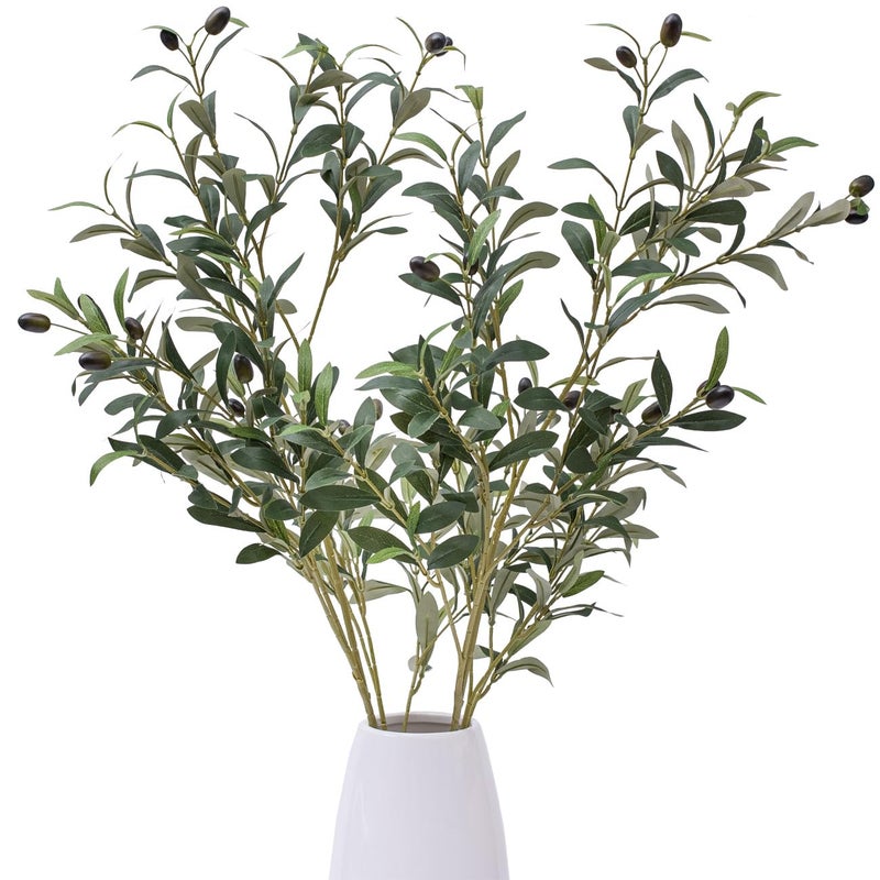 Heleze 39 Inch Artificial Olive Branch Greenery Stems Fake Plants with 222 Leaves for Vase Faux Olive Branches Home Decor Indoor 2PCS - Image 1