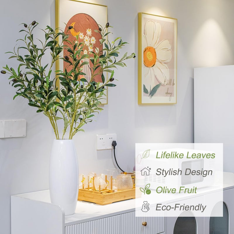 Heleze 39 Inch Artificial Olive Branch Greenery Stems Fake Plants with 222 Leaves for Vase Faux Olive Branches Home Decor Indoor 2PCS - Image 4