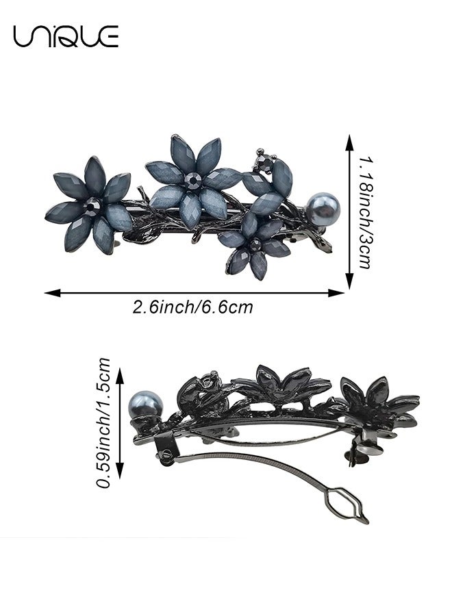 Unique 2 Pcs Hair Clips - Ink Blue Vintage Hair Clips - Shiny Crystal Clips - Flower Hair Clips - Wedding Hair Accessories Ladies Girls Bride - Image 2