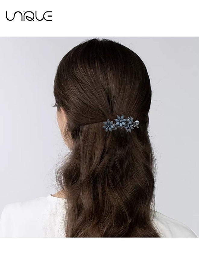 Unique 2 Pcs Hair Clips - Ink Blue Vintage Hair Clips - Shiny Crystal Clips - Flower Hair Clips - Wedding Hair Accessories Ladies Girls Bride - Image 5