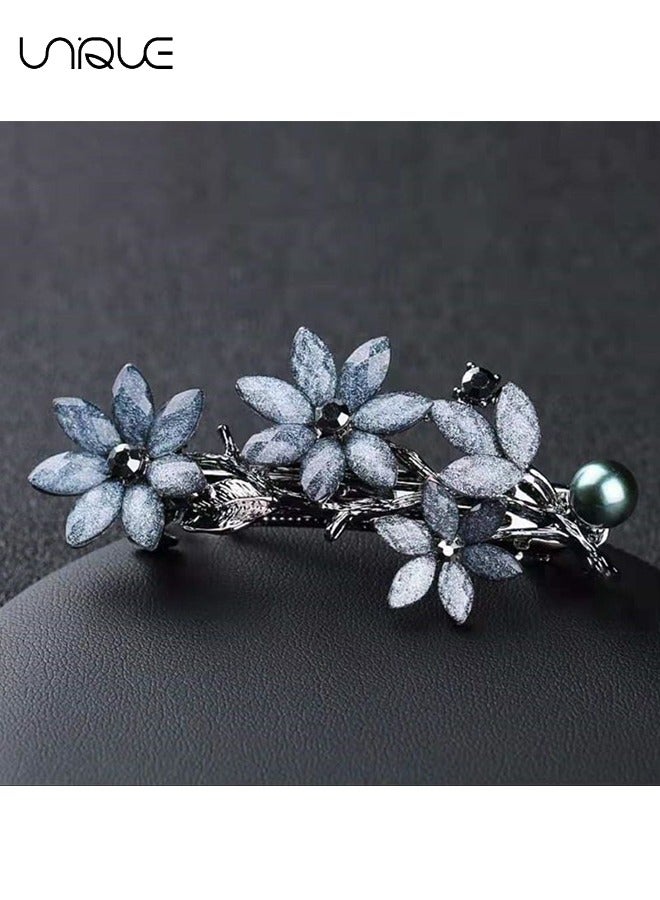 Unique 2 Pcs Hair Clips - Ink Blue Vintage Hair Clips - Shiny Crystal Clips - Flower Hair Clips - Wedding Hair Accessories Ladies Girls Bride - Image 4