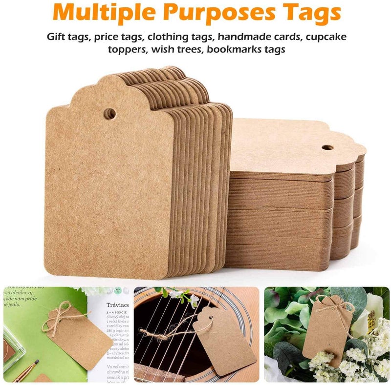KREEPO KREEPO 100pcs Premium Gift Tags, Double-Sided Available Kraft Paper Price Tags with 100 Root Natural Jute Twine, Craft Tags Labels Treats Tags for Wedding Christmas Day Thanksgiving (KR-100)  - Image 2