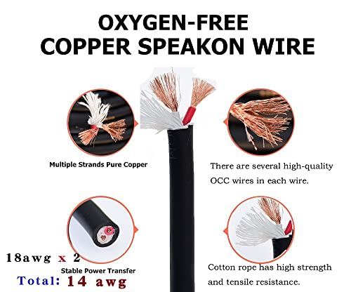 Arklove speak on 2Pcs Professional Speakon to 1/4 Inch ts Speaker Cable for pa jack Pair 18 awg Gauge Male Audio port plug Amplifier Connection dj amp Heavy Duty bocina Cord Wire ft with Twist Lock(15 feet) - Image 2