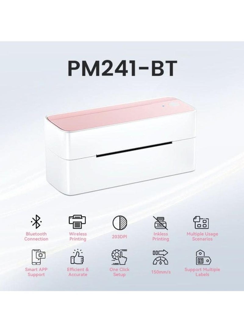 phomemo 241-BT Bluetooth Thermal Label Printer,  Wireless Shipping Label Printer for Small Business, Label Printer for Shipping Packages, Compatible with iPhone, Android .(White+Pink) - Image 2