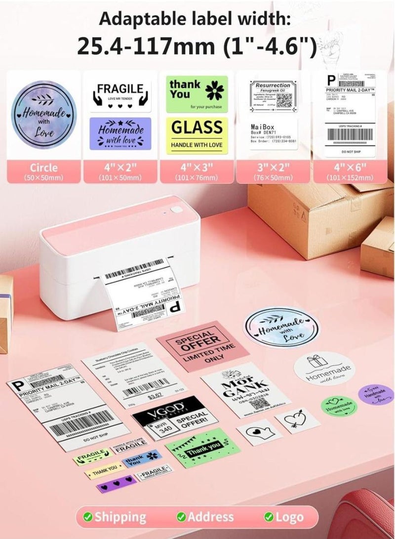 phomemo 241-BT Bluetooth Thermal Label Printer,  Wireless Shipping Label Printer for Small Business, Label Printer for Shipping Packages, Compatible with iPhone, Android .(White+Pink) - Image 3