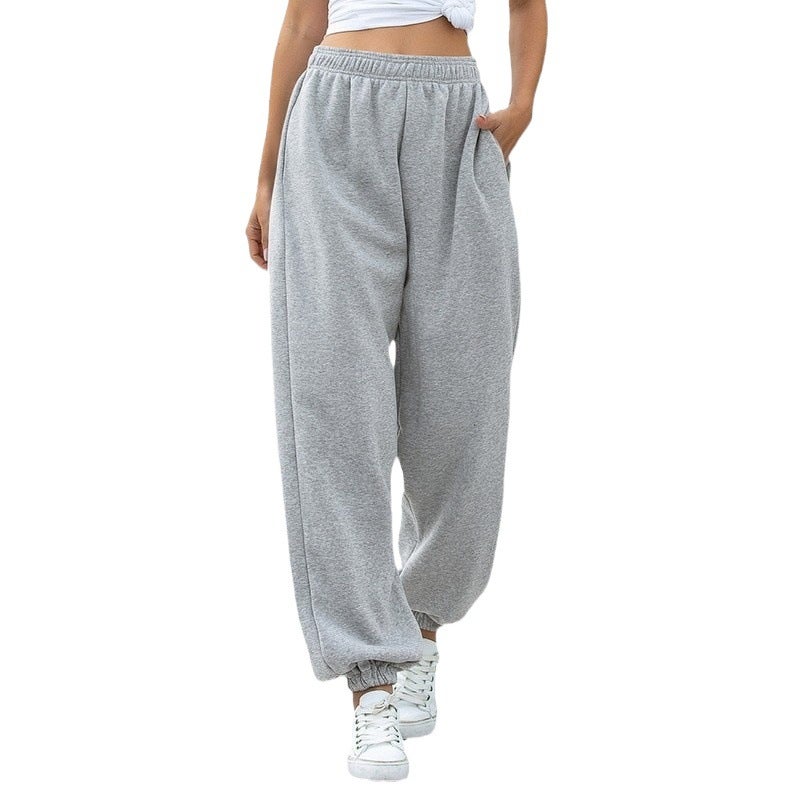 Fashion High Waist Fleece Joggers for Women Grey - Image 4