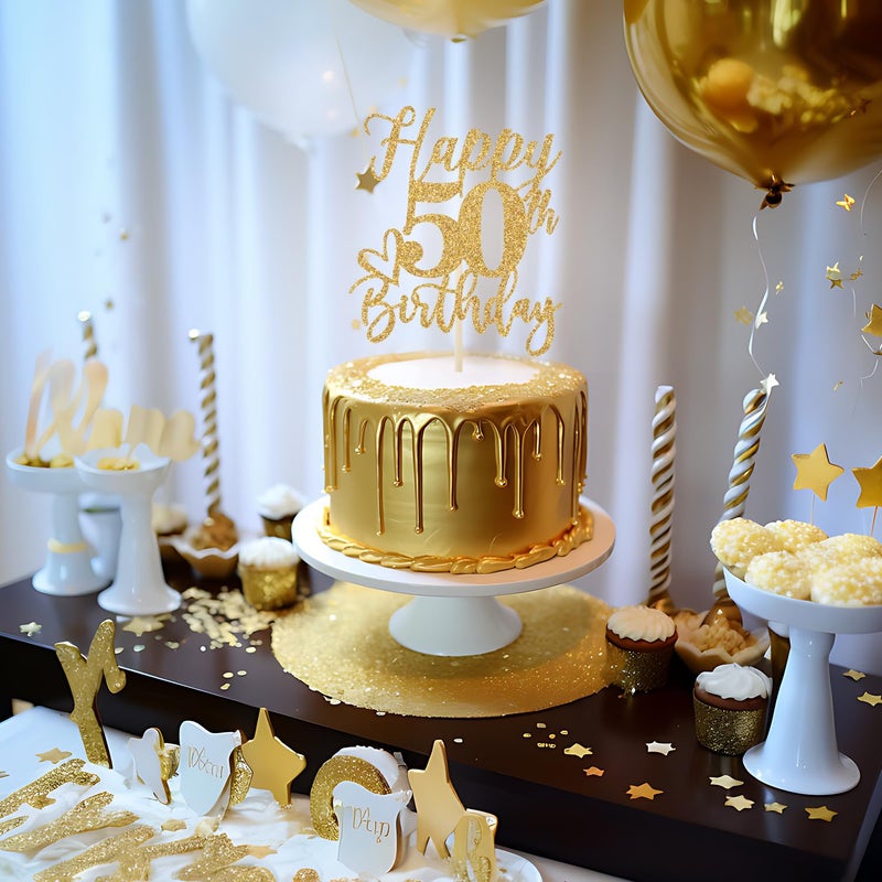 Yotawebery Happy 50th Birthday Cake Topper  50th Birthday Cake Decorations  Cheers to 50 Years  50 Fabulous  50th Happy Birthday Party Decorations Gold Glitter - Image 3
