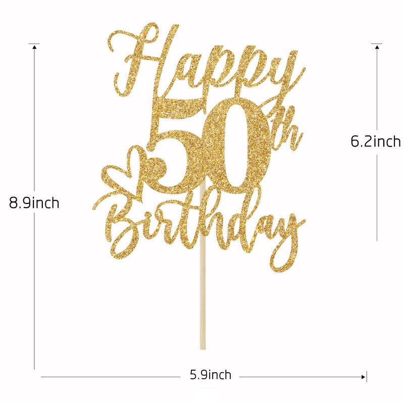 Yotawebery Happy 50th Birthday Cake Topper  50th Birthday Cake Decorations  Cheers to 50 Years  50 Fabulous  50th Happy Birthday Party Decorations Gold Glitter - Image 5