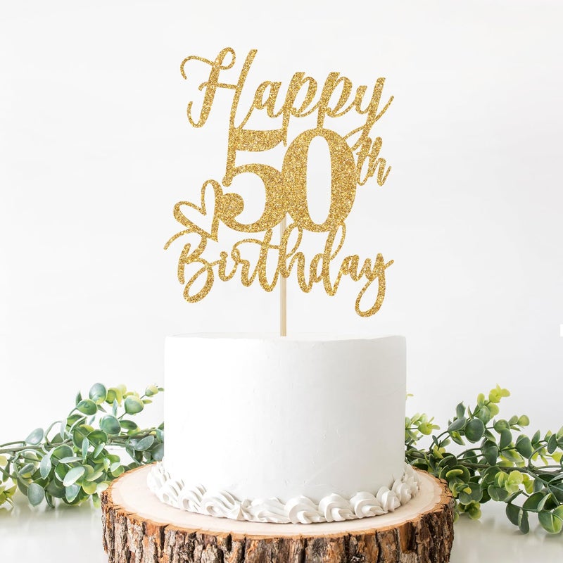 Yotawebery Happy 50th Birthday Cake Topper  50th Birthday Cake Decorations  Cheers to 50 Years  50 Fabulous  50th Happy Birthday Party Decorations Gold Glitter - Image 2