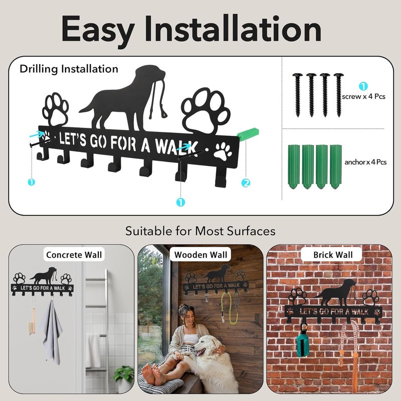 BienBion Large Size Keys Holder for Wall Mount,13.5"x6.2" Dog Leash Holder for Wall,Metal Keys Holder on Wall Decorative with 7 Hooks,Key Rack for Entryway,Front Door,Hallway,Home,Office (Large:13.5x6.2x0.75") - Image 3