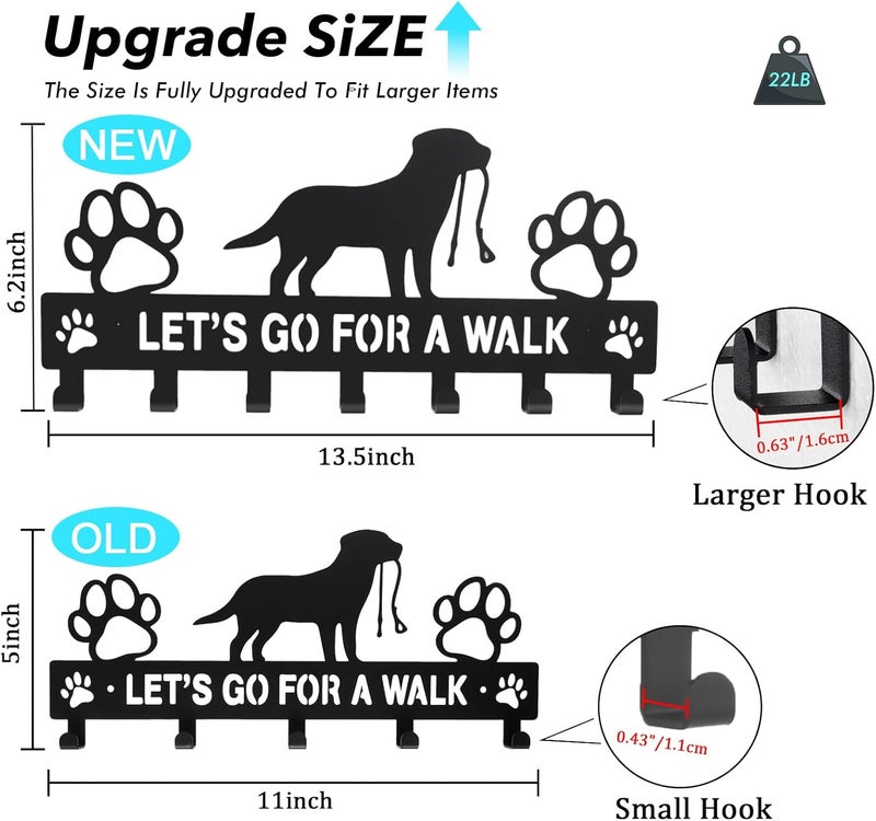 BienBion Large Size Keys Holder for Wall Mount,13.5"x6.2" Dog Leash Holder for Wall,Metal Keys Holder on Wall Decorative with 7 Hooks,Key Rack for Entryway,Front Door,Hallway,Home,Office (Large:13.5x6.2x0.75") - Image 2