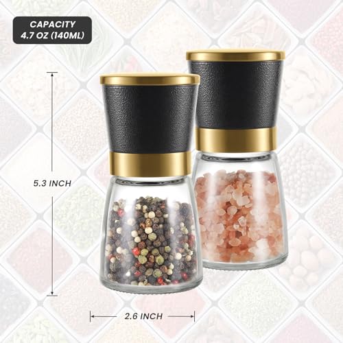 VEVOK CHEF Gold Salt and Pepper Grinder Set Stainless steel Salt and Pepper Mill Set Ceramic Adjustable Coarseness Spice Grinder Refillable Sea Salt Shaker Home Kitchen Decor - Image 4