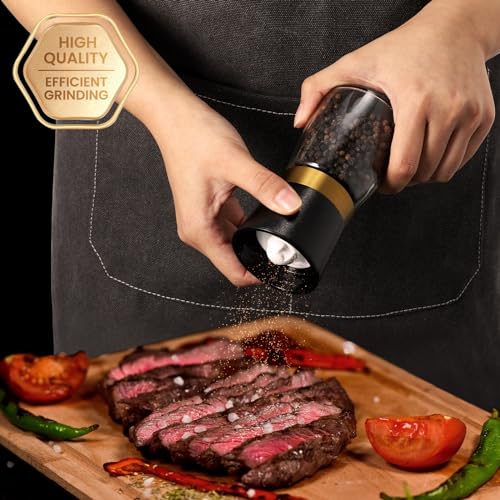 VEVOK CHEF Gold Salt and Pepper Grinder Set Stainless steel Salt and Pepper Mill Set Ceramic Adjustable Coarseness Spice Grinder Refillable Sea Salt Shaker Home Kitchen Decor - Image 2