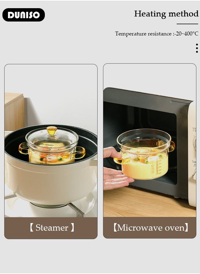 DUNISO - Glass Cooking Pot Saucepan with Cover, 450ml Heat-resistant Glass Stovetop Pot and Pan with Lid, The Best Handmade Glass Cookware Set Cooktop Safe for Pasta Noodle, Soup, Milk, Baby Food - Image 1
