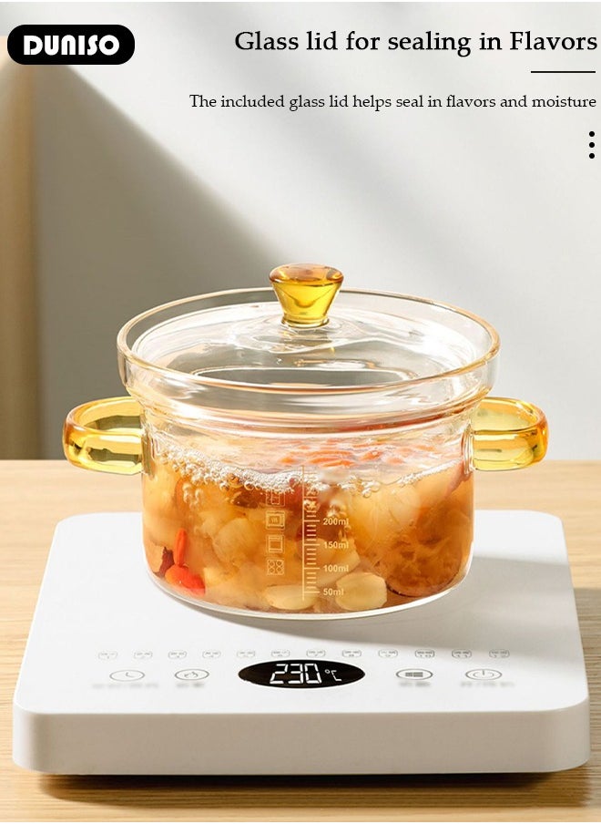 DUNISO - Glass Cooking Pot Saucepan with Cover, 450ml Heat-resistant Glass Stovetop Pot and Pan with Lid, The Best Handmade Glass Cookware Set Cooktop Safe for Pasta Noodle, Soup, Milk, Baby Food - Image 1