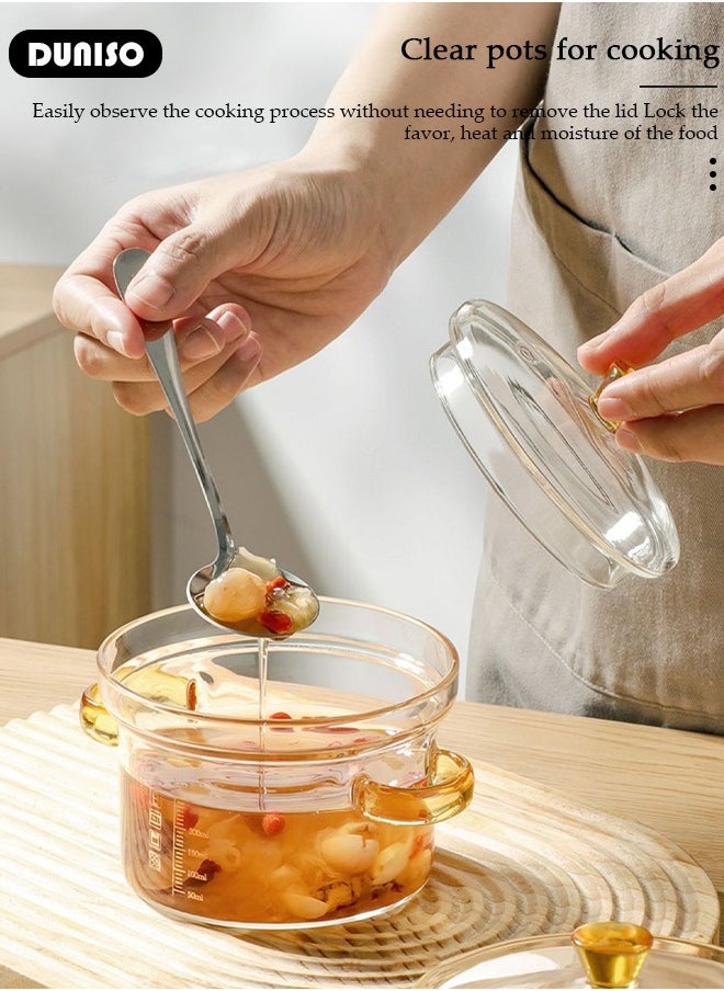DUNISO - Glass Cooking Pot Saucepan with Cover, 450ml Heat-resistant Glass Stovetop Pot and Pan with Lid, The Best Handmade Glass Cookware Set Cooktop Safe for Pasta Noodle, Soup, Milk, Baby Food - Image 1