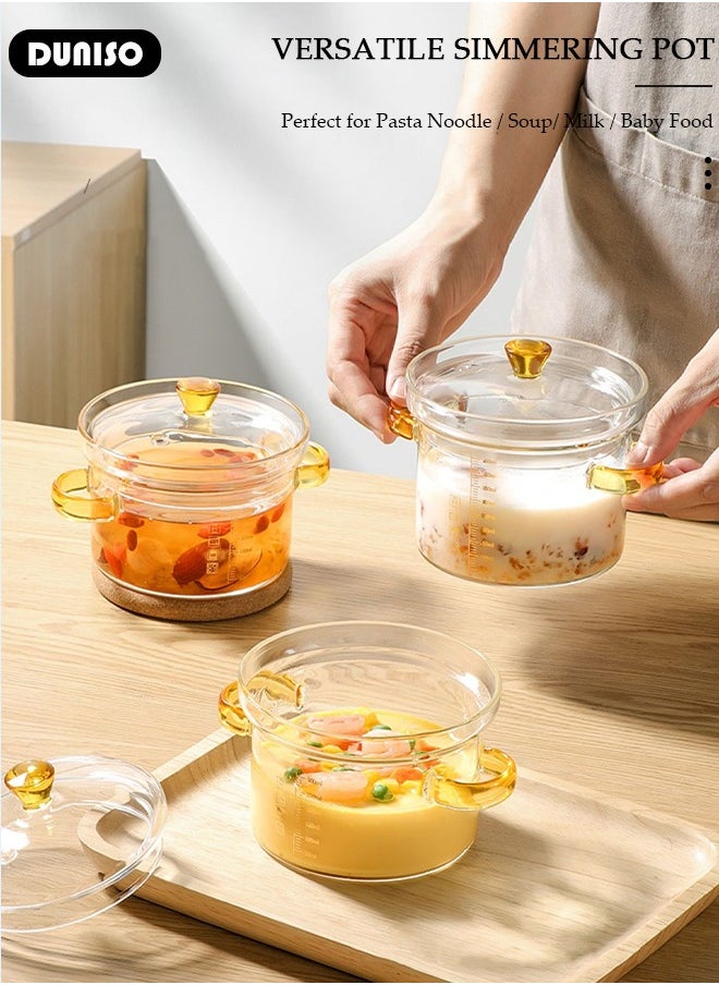 DUNISO - Glass Cooking Pot Saucepan with Cover, 450ml Heat-resistant Glass Stovetop Pot and Pan with Lid, The Best Handmade Glass Cookware Set Cooktop Safe for Pasta Noodle, Soup, Milk, Baby Food - Image 1