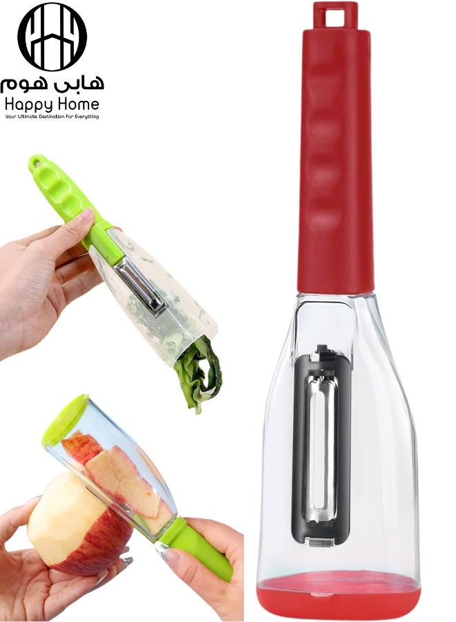 Happy Home Anti-Mess Vegetable Peeler with Built-in Peel Collector - Smart Kitchen Gadget for Mess-Free Peeling - Perfect Housewarming & Kitchen Gift - Stainless Steel Blade Potato, Carrot, Fruit & Fish Scaler Peeler with Storage Container - Professional Home Cook Essential Tool - Image 1