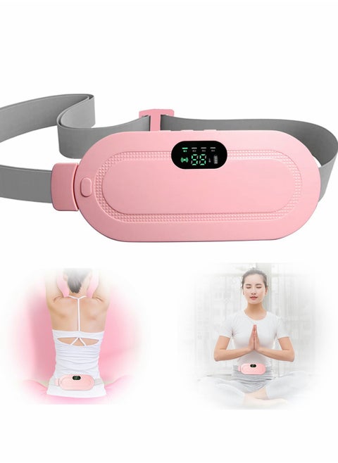 Portable Cordless Heating Pad, Electric Waist Belt Device, Fast Pad with 3 Heat Levels and 4 Massage Modes, Back or Belly for Women Girl(Pink)