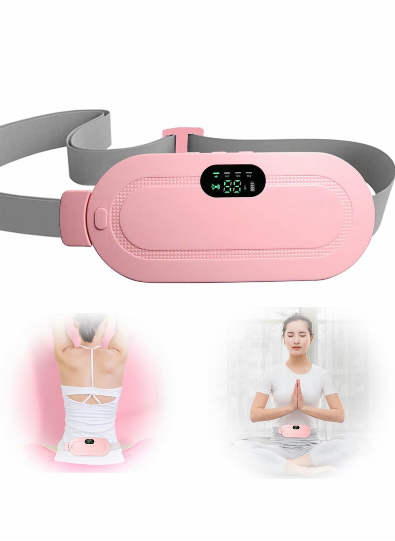 Portable Cordless Heating Pad, Electric Waist Belt Device, Fast Pad with 3 Heat Levels and 4 Massage Modes, Back or Belly for Women Girl(Pink)