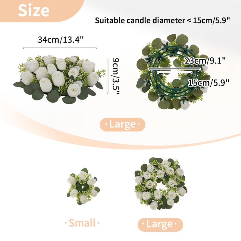 NUPTIO Flower Candle Rings for Centerpieces: 13.4 Inch Artificial Rose Wreath for Wedding Party Christmas Decorations - White Wreaths for Spring Summer Front Door Porch Table Decor 6 Pcs - Image 4
