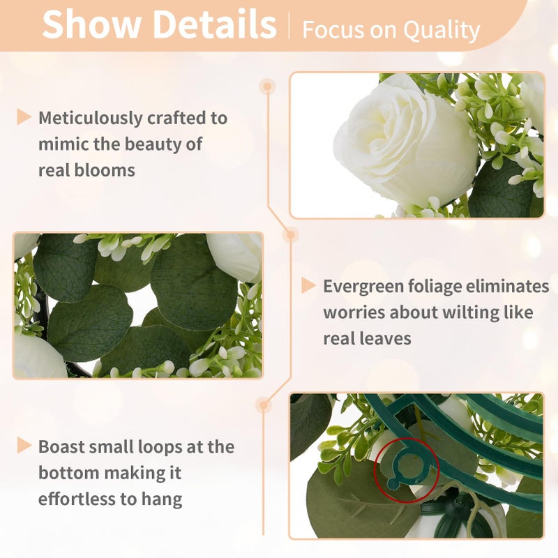 NUPTIO Flower Candle Rings for Centerpieces: 13.4 Inch Artificial Rose Wreath for Wedding Party Christmas Decorations - White Wreaths for Spring Summer Front Door Porch Table Decor 6 Pcs - Image 5