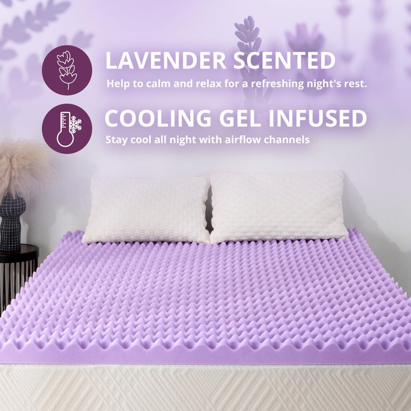 MLILY 3 Inch Egg Crate Full Memory Foam Mattress Topper, Lavender Scent Gel Infused Foam Mattress Topper for Pressure Relief, CertiPUR-US Certified Full Bed Topper, Purple, 54"Ã—75" - Image 3